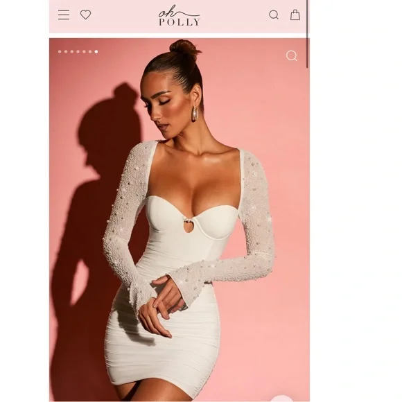 Oh Polly St Germain Embellished Long Sleeve Mini Dress